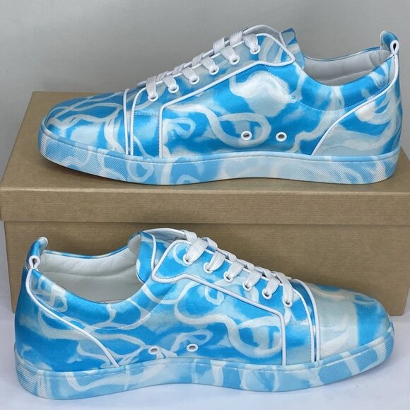 Christian Louboutin Mens Sneakers Blue White Size 13.5 Louis Junior Orlato Flat